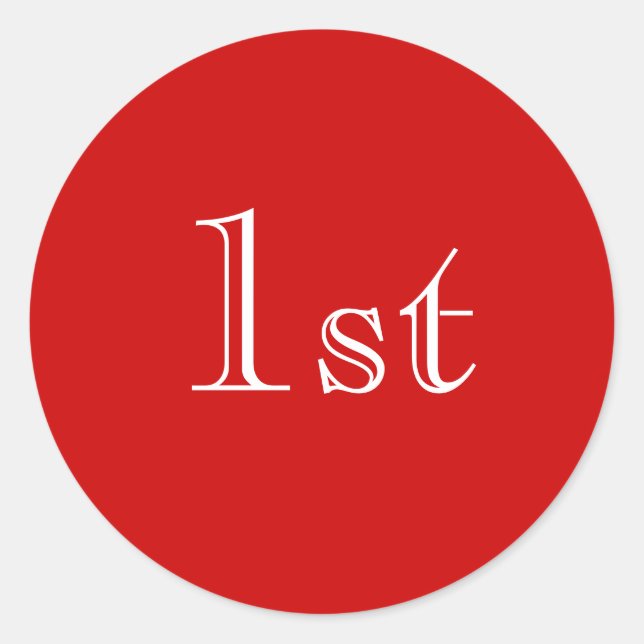 1st. Red and White. Nice simple design. Custom Classic Round Sticker (Front)