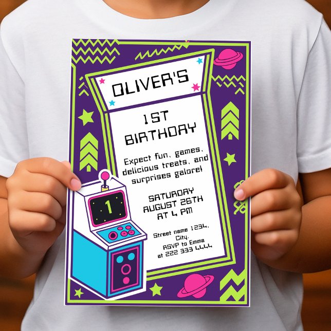 1st Retro Arcade Birthday Celebration Invitation (Creator Uploaded)