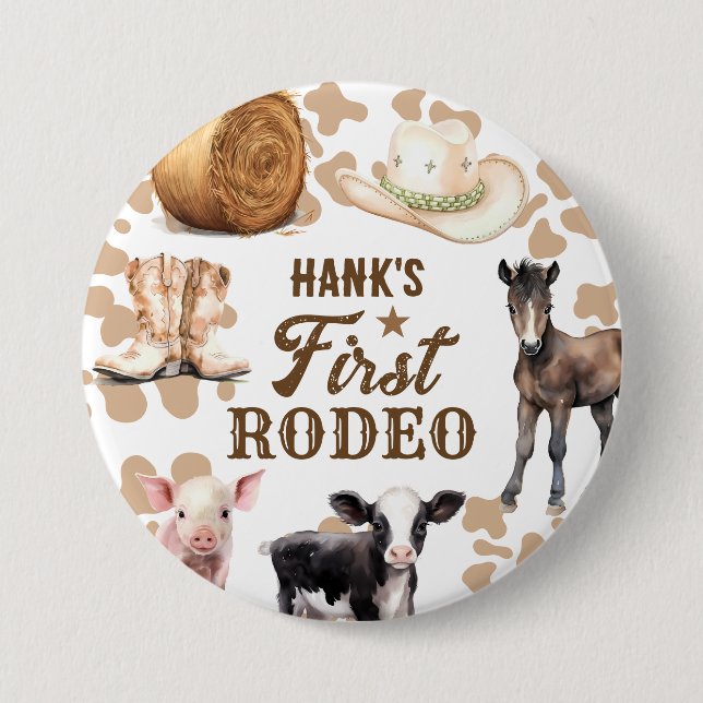 1st Rodeo Birthday Boy Western 7.5 Cm Round Badge (Front)