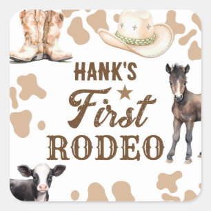 1st Rodeo Birthday Boy Western Square Sticker