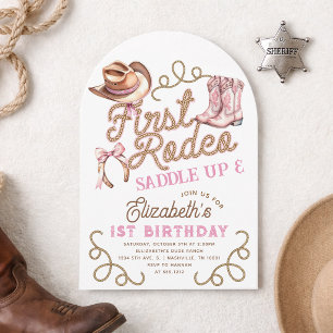1st Rodeo Birthday Pink Girls First Birthday Invitation