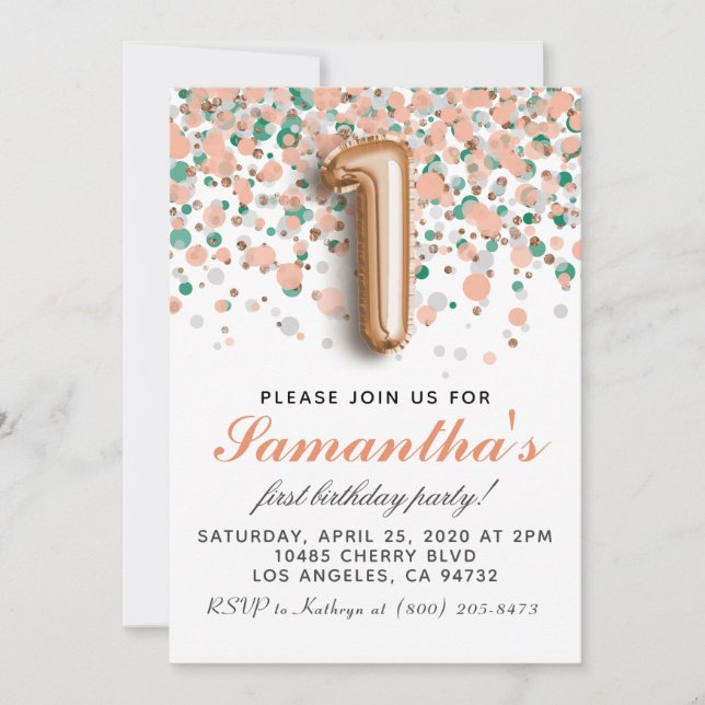 1st Rose Gold Birthday Invitation (Front)