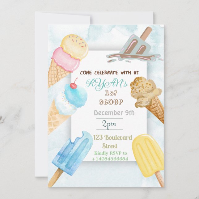 1st Scoop Icecream Theme Birthday Invitation (Front)