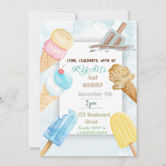 1st Scoop Icecream Theme Birthday Invitation