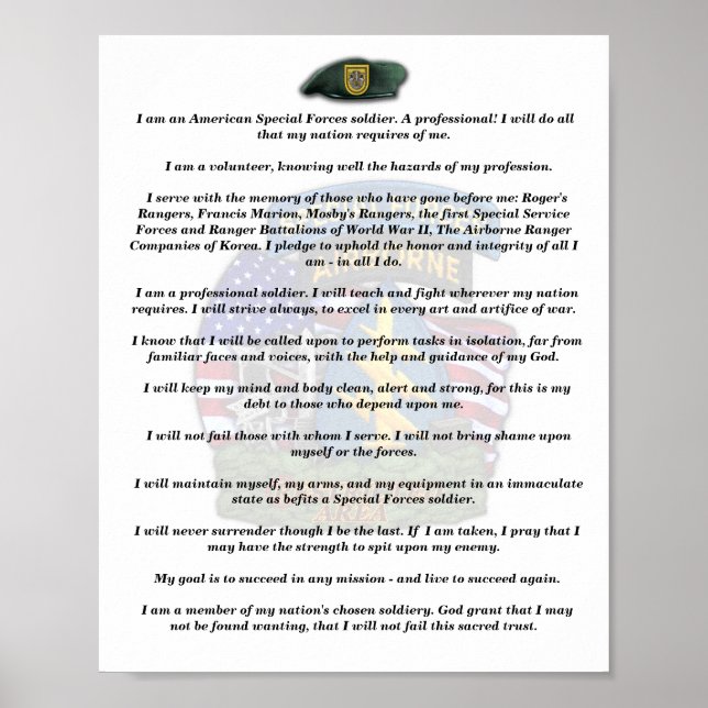 1st special forces group veterans vets creed print (Front)
