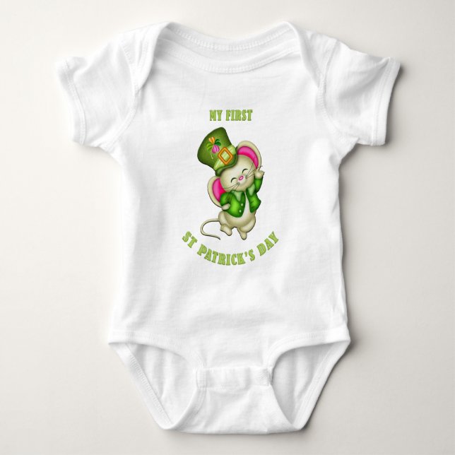 1st St. Patrick's Day Mouse Baby White Bodysuit (Front)