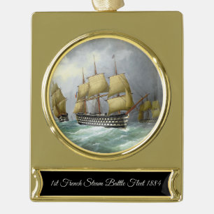 1st steam battleships 1884 gold plated banner ornament