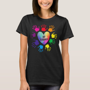 1st Teacher Heart Colourful hands Teacher love T-Shirt