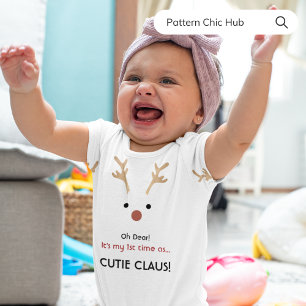 1st Time Baby Cutie Claus White Family Christmas Bodysuit