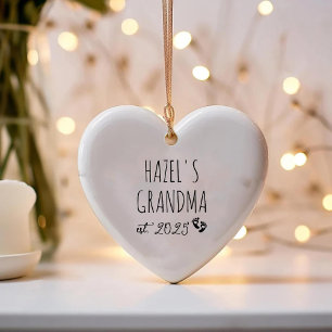 1st Time Grandma Chic Heart Pregnancy Announcement Ceramic Ornament