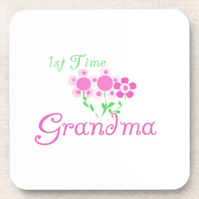 1st Time Grandma Pink Flowers Gifts Coaster (Front)