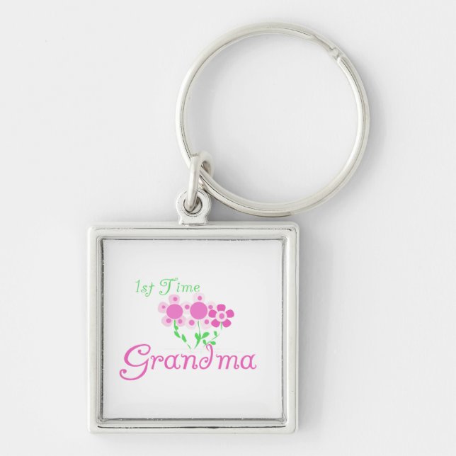 1st Time Grandma Pink Flowers Gifts Key Ring (Front)