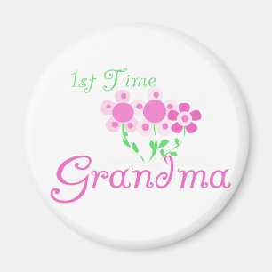 1st Time Grandma-Pink Flowers Magnet