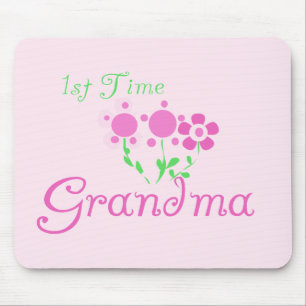 1st Time Grandma-Pink Flowers Mouse Pad