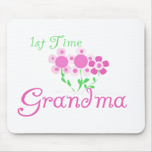 1st  Time Grandma-Pink Flowers Mouse Pad