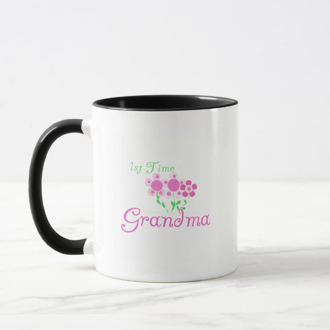 1st  Time Grandma-Pink Flowers Mug (Left)
