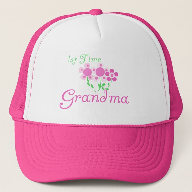 1st  Time Grandma-Pink Flowers Trucker Hat (Front)