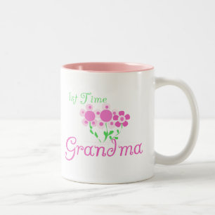 1st  Time Grandma-Pink Flowers Two-Tone Coffee Mug
