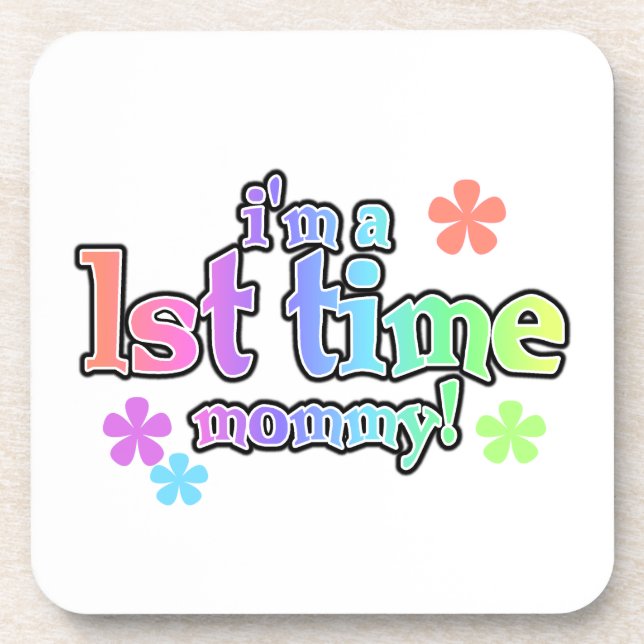 1st Time Mummy Rainbow Text Gifts Coaster (Front)