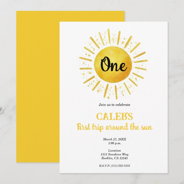1st Trip Around the Sun 1 Birthday Party Invitation (Front/Back)