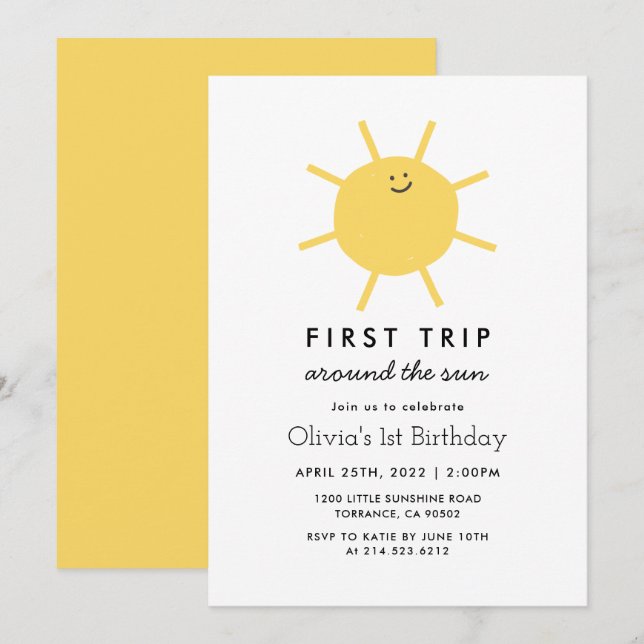 1st Trip Around The Sun 1st Birthday  Invitation (Front/Back)