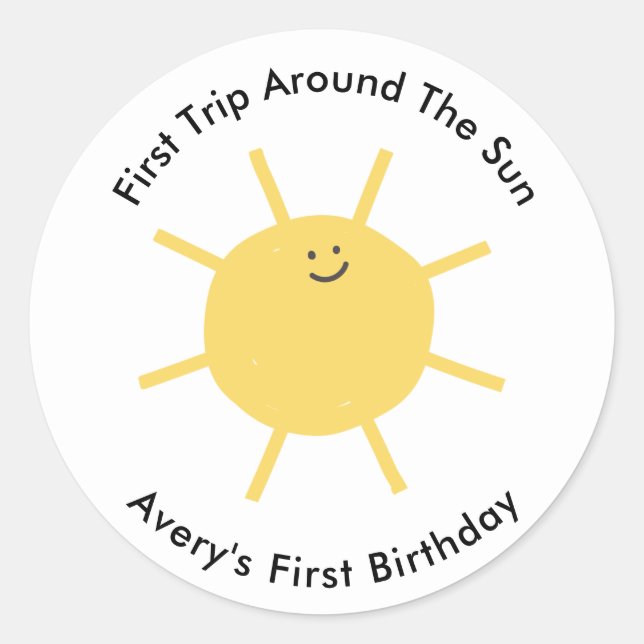 1st Trip Around the Sun 1st Birthday Party Classic Round Sticker (Front)