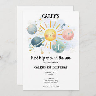 1st Trip Around the Sun Pastel Watercolor 1 Party Invitation