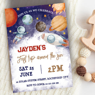 1st Trip Around The Sun Space Birthday Invitation