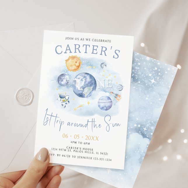1st trip around the sun space planets birthday boy invitation (Creator Uploaded)