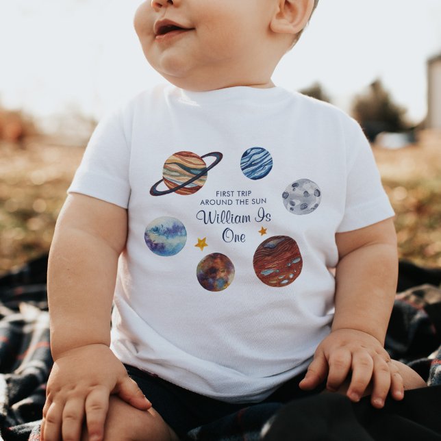 1st Trip Outer Space Personalised Birthday  Baby T-Shirt (Creator Uploaded)