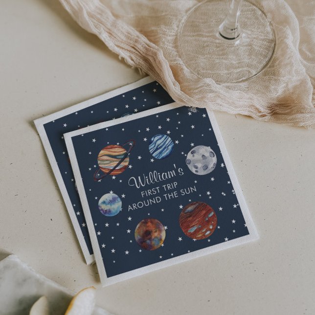 1st Trip Watercolor Outer Space Birthday   Napkin (Creator Uploaded)