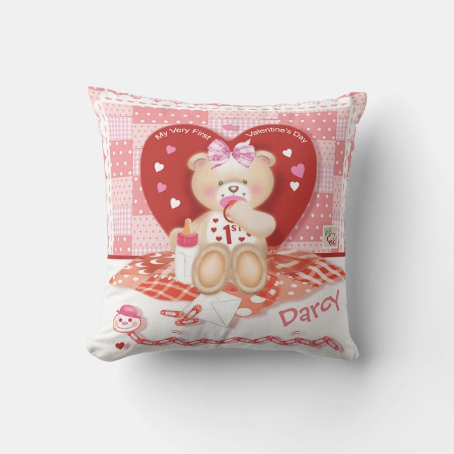 1st Valentine's Day Baby Girl Cushion (Front)