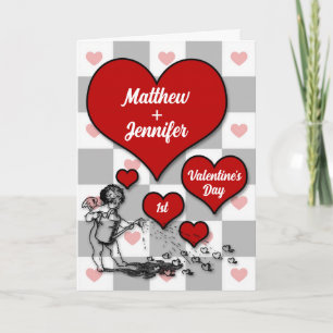1st Valentine's Day Cupid Heart with Names Holiday Card