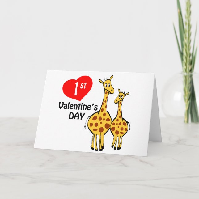 1st Valentines Day Giraffe Theme Holiday Card (Front)