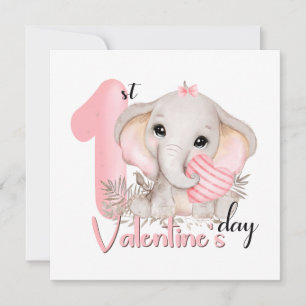 1st Valentine's day girl pink elephant Valentines Card
