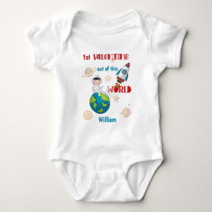 1st Valentines Day Space Out Of This World Baby Bodysuit