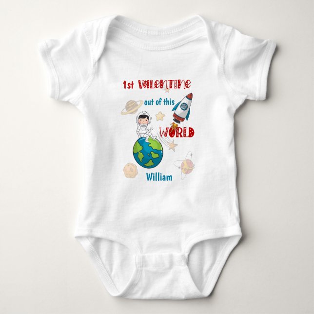 1st Valentines Day Space Out Of This World Baby Bodysuit (Front)