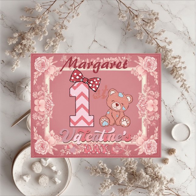 1st Valentine's Day Teddy Bear Bow Floral Motifs  Jigsaw Puzzle (1st Valentine's Day Teddy Bear Bow Floral Motifs Jigsaw Puzzle)