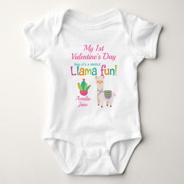 1st Valentine's Day Whole Llama Fun Baby Bodysuit (Front)