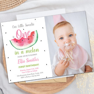 1st Watermelon Birthday Invitations with Photo