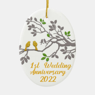 1st Wedding Anniversary 2022   Unique gift idea Ceramic Ornament