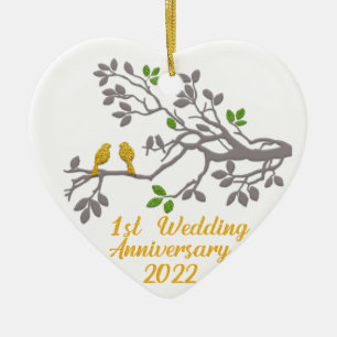 1st Wedding Anniversary 2022 Unique gift idea Ceramic Ornament