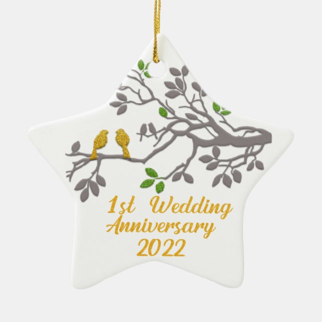 1st Wedding Anniversary 2022 | Unique gift idea Ceramic Ornament (Front)