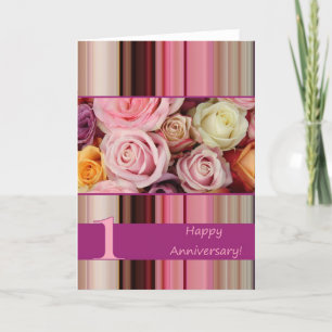 1st Wedding Anniversary Card - Pastel roses stripe