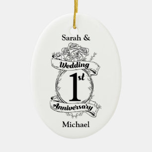 1st Wedding Anniversary Ceramic Ornament
