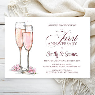1st Wedding Anniversary Champagne Invitation