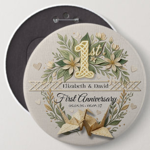 1st Wedding Anniversary Couple Paper Cranes Favour 6 Cm Round Badge