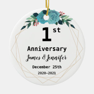 1st Wedding Anniversary Custom Names and Year  Ceramic Ornament