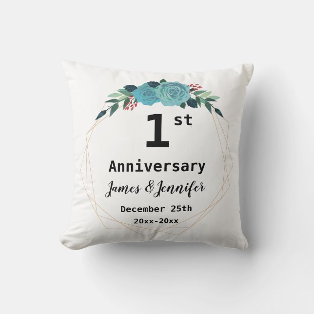 1st Wedding Anniversary Custom Names and Year Cushion (Front)