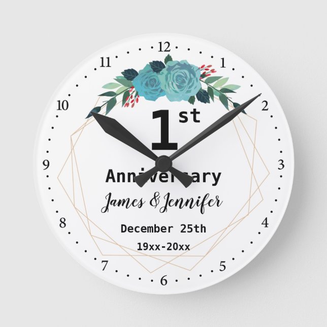 1st Wedding Anniversary Custom Names and Year Round Clock (Front)